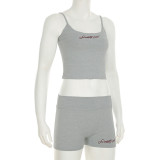 Casual Slim Fit Letter Print Suspender Shorts Fitness Two-piece Set