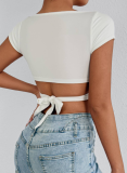 White New Style Deep V Short Sleeve Plump Women'S Top