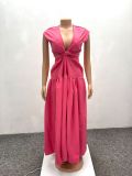 Summer Solid Color Simple Waist-baring Long Dress