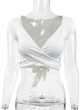 White New Style Deep V Short Sleeve Plump Women'S Top
