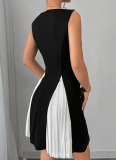 Fashionable And Elegant Women'S Round Neck Sleeveless Pleated Stitching Plus Size Dress