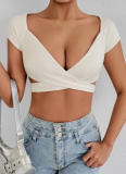 White New Style Deep V Short Sleeve Plump Women'S Top