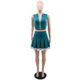 Fashion Sleeveless Cardigan Vest Belly-exposing Slim Short Skirt Two-piece Set