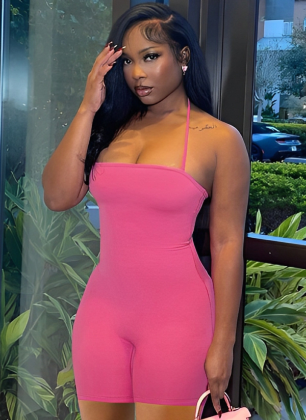 New Fashion Sexy Backless Halter Neck Solid Color Jumpsuit For Women