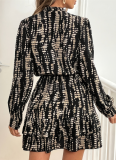 New Style Printed Button Long Sleeve Fashionable Ladies Dress