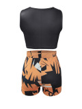 Casual Holiday Style Digital Print Vest Shorts Two-piece Set