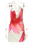 Summer New Style Swing Collar One Shoulder Crossbody Sexy Printed Dress