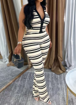 New Women'S Casual Shirt Collar Sleeveless Top High Waist Trousers Two Piece Set
