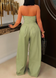 Sexy Tube Top Sleeveless Metal Button Wide Leg Jumpsuit