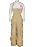 Sexy Tube Top Multi-Pocket Workwear Wide-Leg Jumpsuit For Women