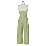 Sexy Tube Top Sleeveless Metal Button Wide Leg Jumpsuit