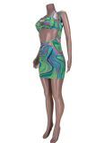 Fashion Casual Halterneck Gradient Sexy Short Skirt Two Piece Set