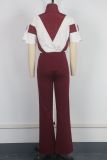 Fashionable and Casual Zipper Stitching Contrast Color Jumpsuit