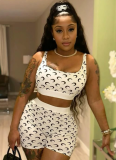 Fashion Moon Printed Stretch Sexy Tank Top and Shorts Two-Piece Set