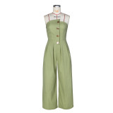 Sexy Tube Top Sleeveless Metal Button Wide Leg Jumpsuit