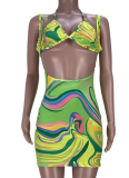 Fashion Casual Halterneck Gradient Sexy Short Skirt Two Piece Set