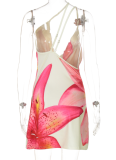 Summer New Style Swing Collar One Shoulder Crossbody Sexy Printed Dress