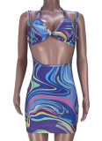 Fashion Casual Halterneck Gradient Sexy Short Skirt Two Piece Set