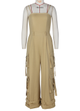 Sexy Tube Top Multi-Pocket Workwear Wide-Leg Jumpsuit For Women