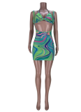 Fashion Casual Halterneck Gradient Sexy Short Skirt Two Piece Set
