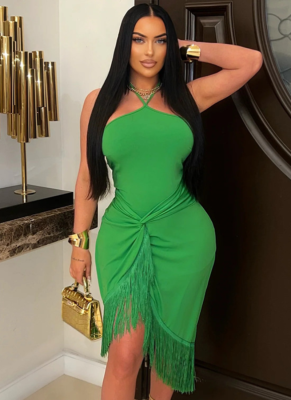 Sleeveless Lace-Up Tight Hip-Wrapped Tassel Irregular Dress For Summer