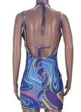 Fashion Casual Halterneck Gradient Sexy Short Skirt Two Piece Set
