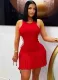 Casual Sleeveless Fitted Ribbed Pleated Skirt Mini Dress