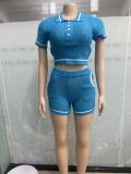 Fashionable Wool Knitted Contrast Color Short-sleeved Shorts Suit