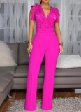 Personalized Line Lace Stitching Sleeveless Wide Leg Jumpsuit