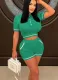 Fashionable Wool Knitted Contrast Color Short-sleeved Shorts Suit