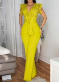 Personalized Line Lace Stitching Sleeveless Wide Leg Jumpsuit