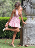 Sexy Sleeveless Halter Neck Jacquard V-neck Jacquard Bow Dress