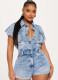 High Elastic Short Sleeve Slim Fit Denim Jumpsuit For Women