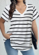 Casual Striped V-Neck Short-Sleeved T-Shirt Comfortable And Close-Fitting
