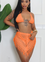 Sexy Hand-crocheted Hollow Tassel Tube Top Short Skirt Two-piece Set
