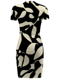 Casual Printed Short Sleeve Round Neck Irregular Dress