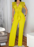 Personalized Line Lace Stitching Sleeveless Wide Leg Jumpsuit