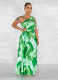 Fashionable Hot Style Oblique Collar Sleeveless Pleated Long Dress