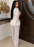 White Knitted Color Matching Sexy Perspective Hollow Three-Piece Suit Casual Beach Style