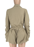 Spring Fashion Long Sleeve High Waist Drawstring Overalls Jumpsuit Women's Clothing