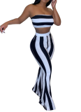 Sexy Candy-colored Bra + Flared Pants Striped Suit