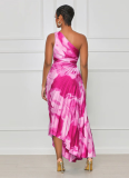 Fashionable Hot Style Oblique Collar Sleeveless Pleated Long Dress