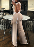 Casual Commuting Solid Color Off-Shoulder Top Wide-Leg Pants Two-Piece Set