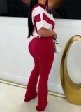 Summer Short-Sleeved Stitching Contrast Color Micro-Flared Sports Jumpsuit Wholesale