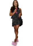 Fashion Women's Sleeveless Solid Color Ruffled Short Skirt Two-piece Suit