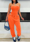 Sexy Washed Distressed Tube Top Slim Bodysuit Loose-fitting Two-piece Set