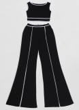 Casual Commuting Solid Color Off-Shoulder Top Wide-Leg Pants Two-Piece Set