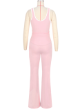 Contrast Color Vest Cross Flared Pants Yoga Running Fitness Yoga Clothes Two Piece Set Wholesale
