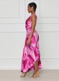 Fashionable Hot Style Oblique Collar Sleeveless Pleated Long Dress