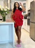 Fashion Women's Sleeveless Solid Color Ruffled Short Skirt Two-piece Suit